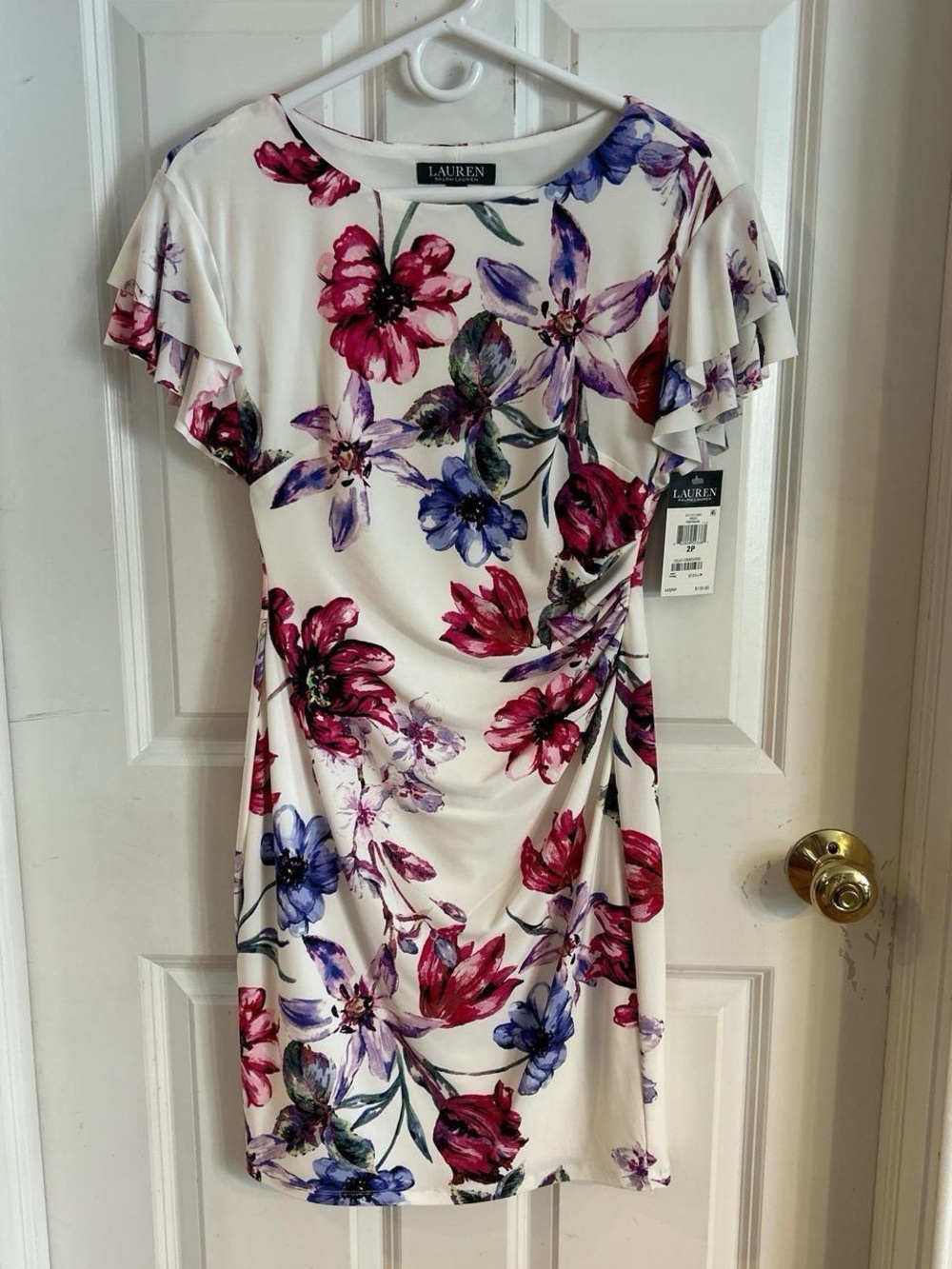 Ralph Lauren White Midi Dress with Pink & Purple Floral Print